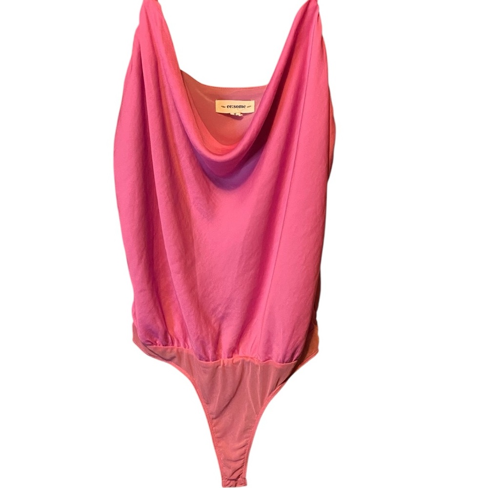 EESOME Pink Draped Bodysuit Sleeveless Flowy Medium